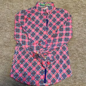 Dizzy Lizzie tizzie pink and blue geometric button down shirt size L